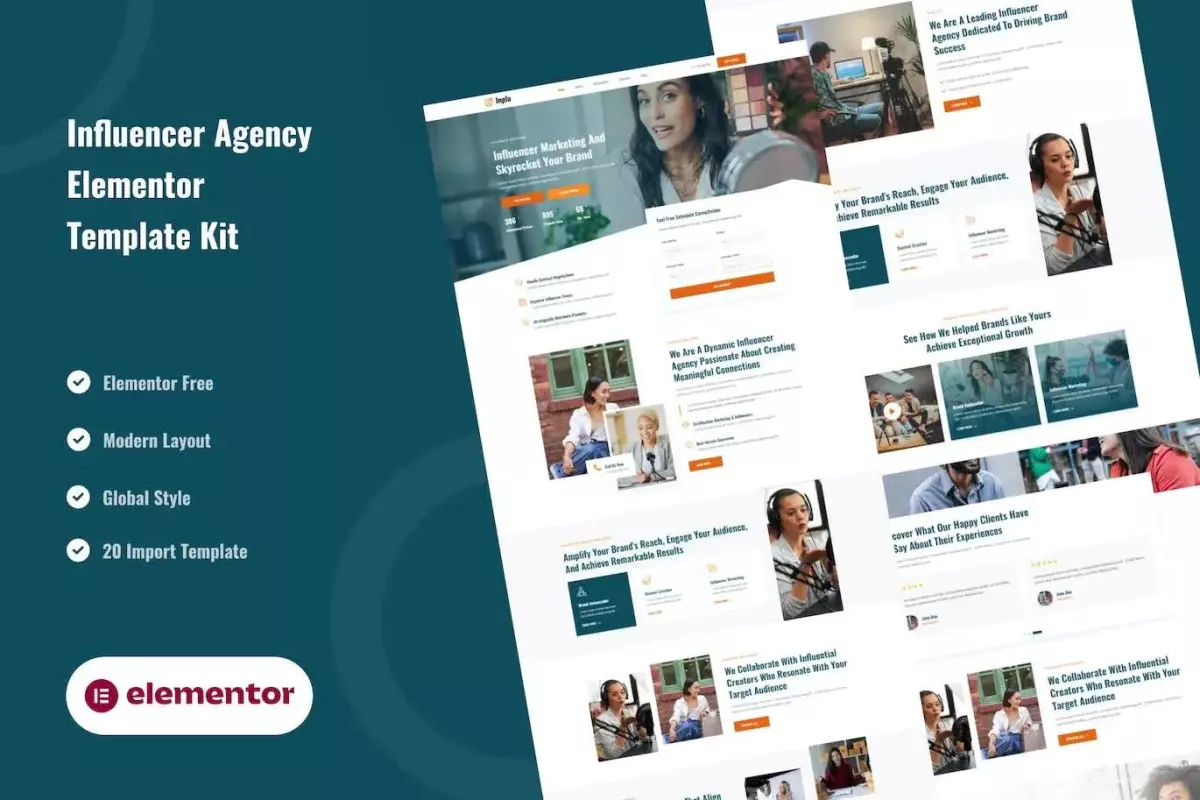 Inplu - Influencer Agency &amp; Marketing Elementor Template