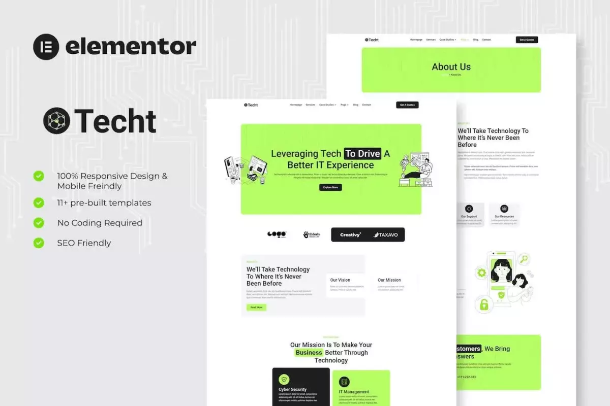 Techt - IT Solutions &amp; Services Company Elementor Template