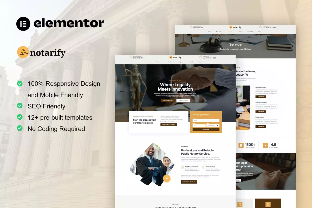 Notarify - Notary Public &amp; Legal Services Elementor Template Kit