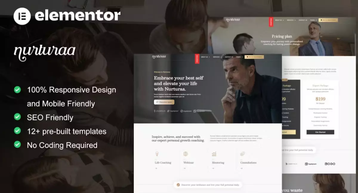 Nurturaa - Life Coach &amp; Motivator Elementor Pro Template Kit