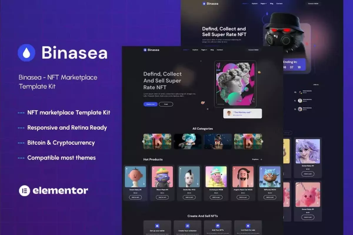 Binasea - NFT Marketplace Elementor Template