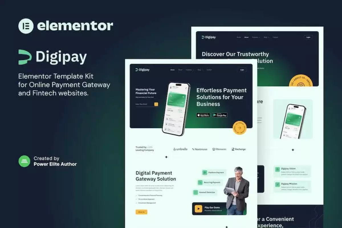 Digipay – Online Payment Gateway &amp; Fintech Elementor Template