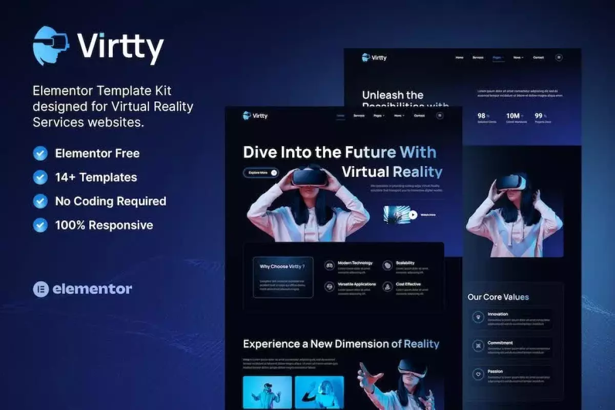 Virtty – Virtual Reality Services Elementor Template