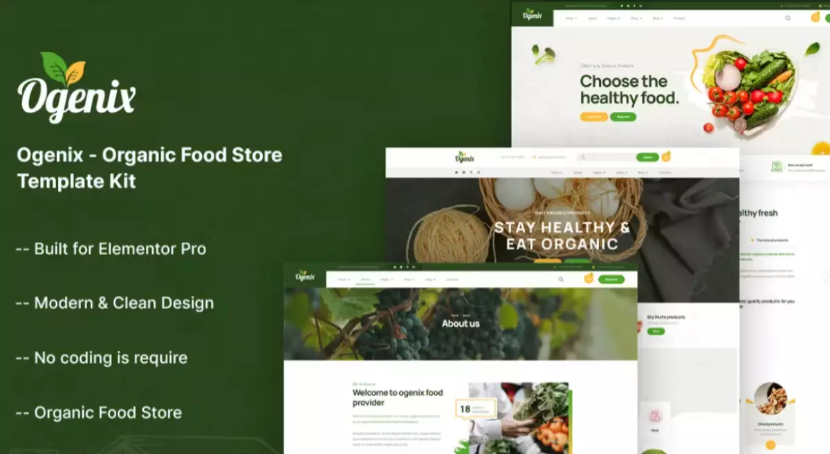 Ogenix – Organic Food Store Elementor Template Kit