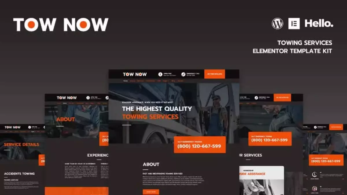 Tow Now - Towing Services Elementor Template