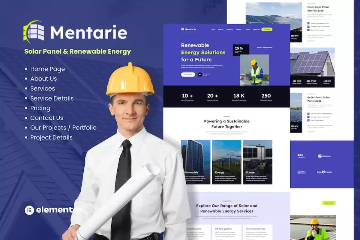 Mentarie - Solar Panel &amp; Sustainable Energy Elementor Template