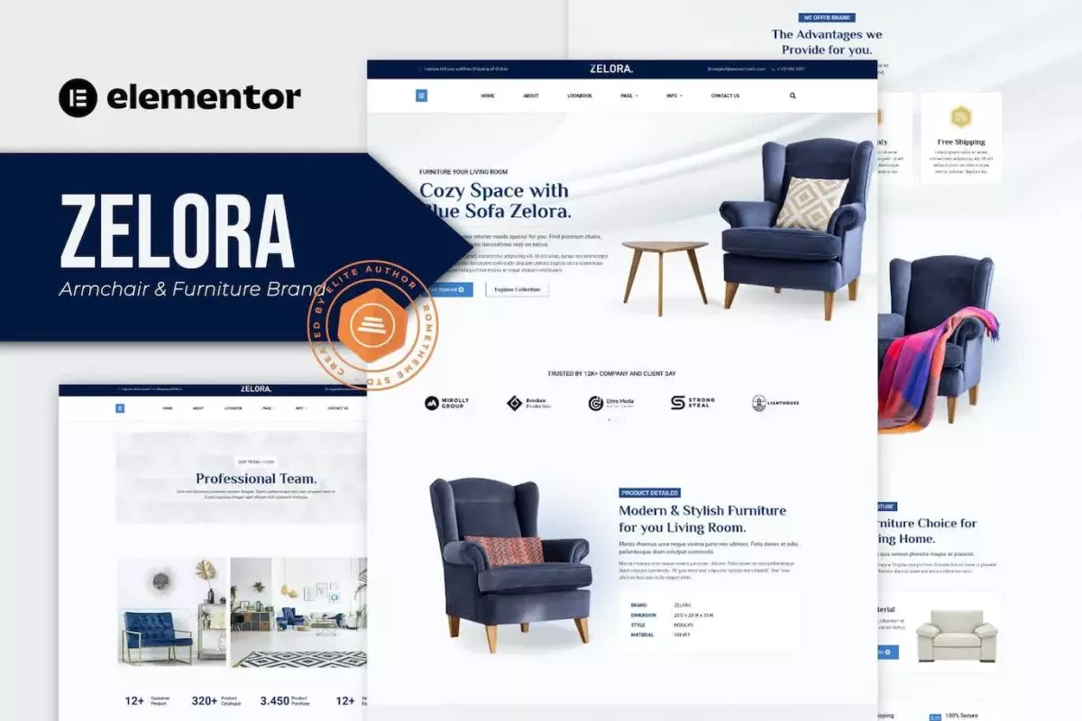 Zelora - Armchair &amp; Furniture Brand Elementor Template