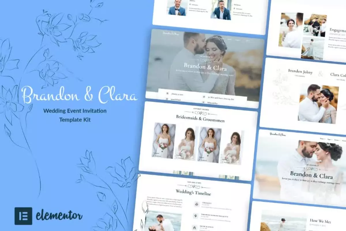 Brandon & Clara - Wedding Event Invitation Elementor Template