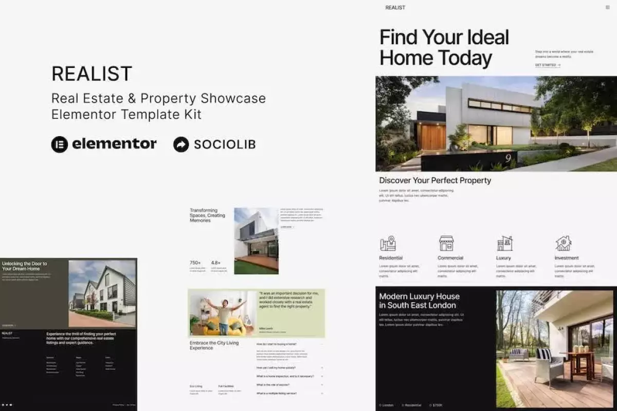 Realist - Real Estate &amp; Property Showcase Elementor Template