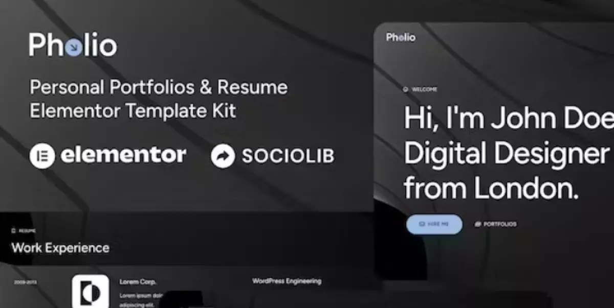 Pholio – Personal Portfolios &amp; Resume Elementor Template Kit