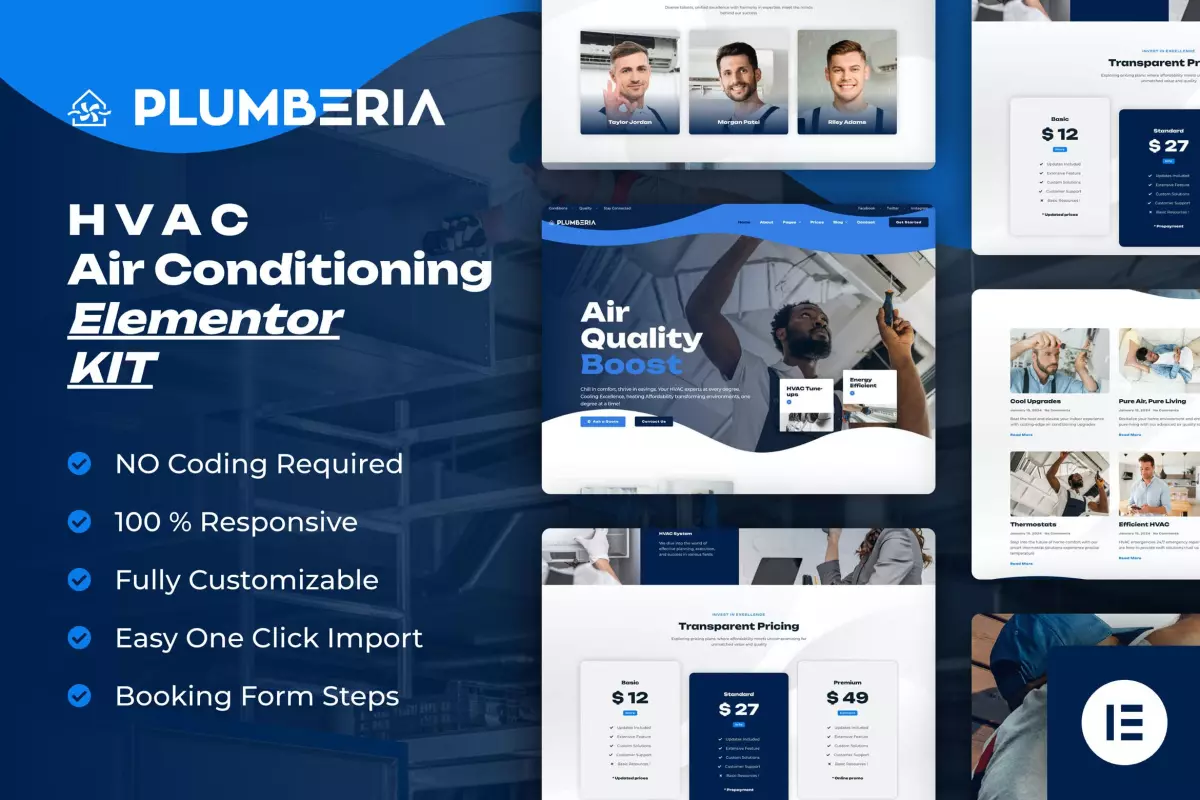 Plumberia - Air Conditioning &amp; HVAC Repair Service Elementor Pro Template Kit