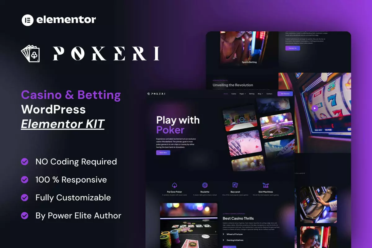 Pokeri - Casino &amp; Betting Elementor Pro Template Kit