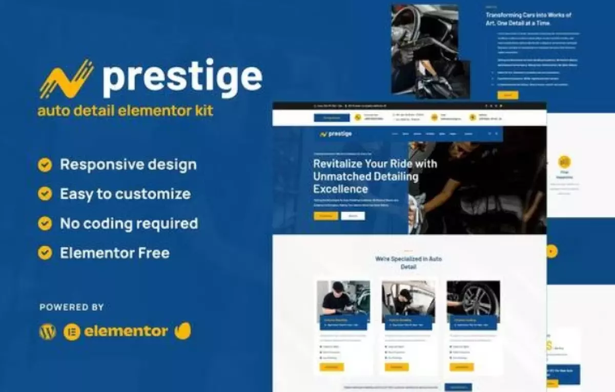 Prestige - Car Repair &amp; Auto Detailing Service Elementor Template Kit