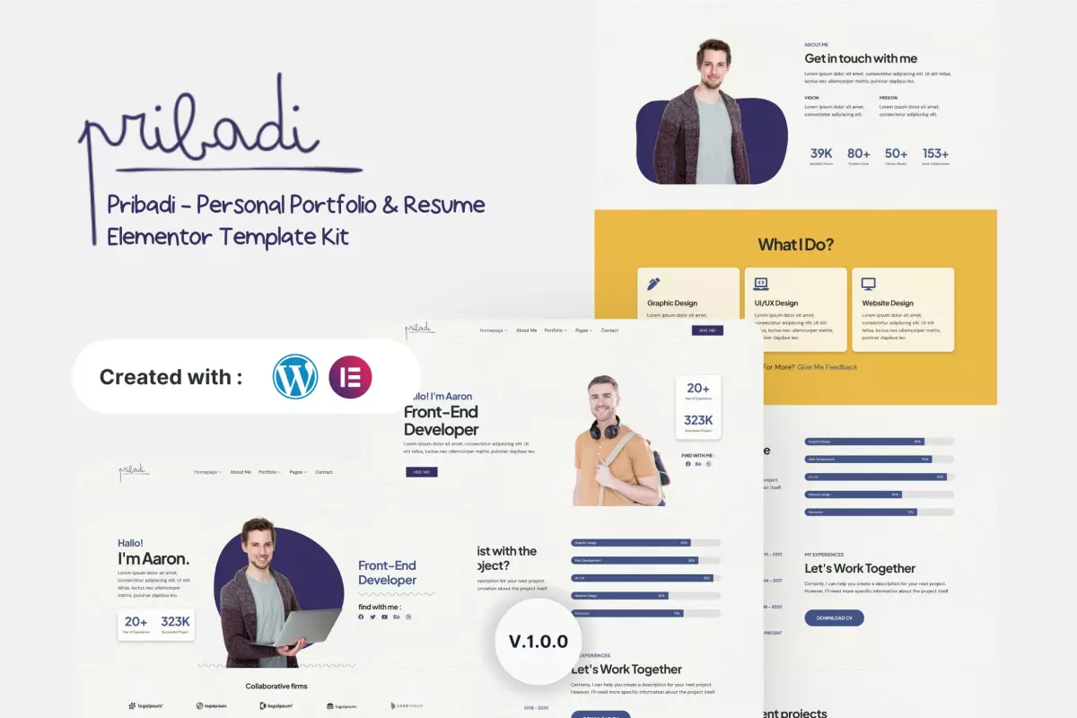 Pribadi - Personal Portfolio &amp; Resume Elementor Template Kit