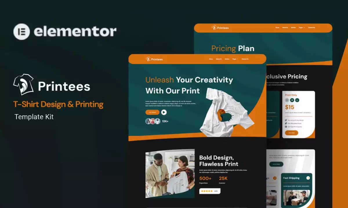 Printees - T-Shirt Design &amp; Printing Elementor Template Kit