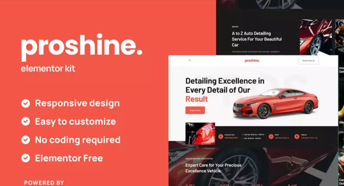 Proshine - Car Detailing &amp; Auto Service Elementor Template Kit