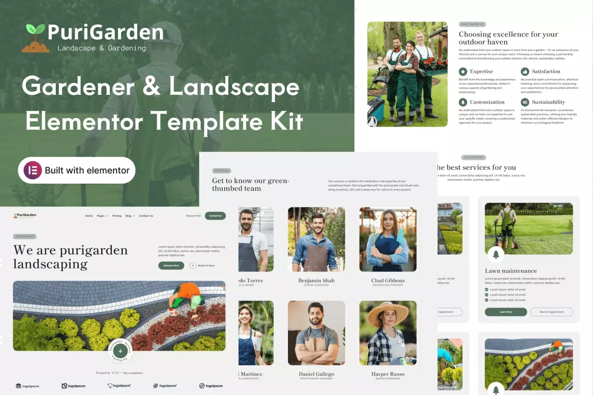 PuriGarden - Gardener &amp; Landscape Elementor Template Kit