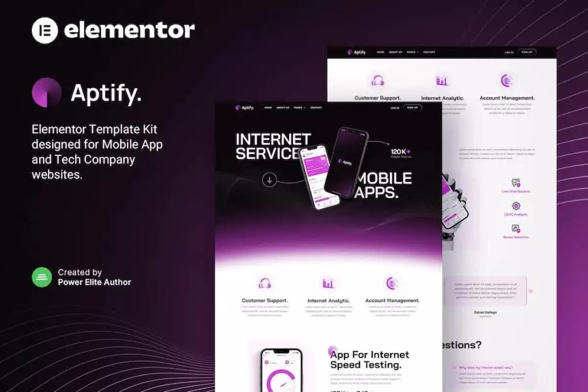 Aptify – Mobile App Landing Page &amp; Tech Company Elementor Template