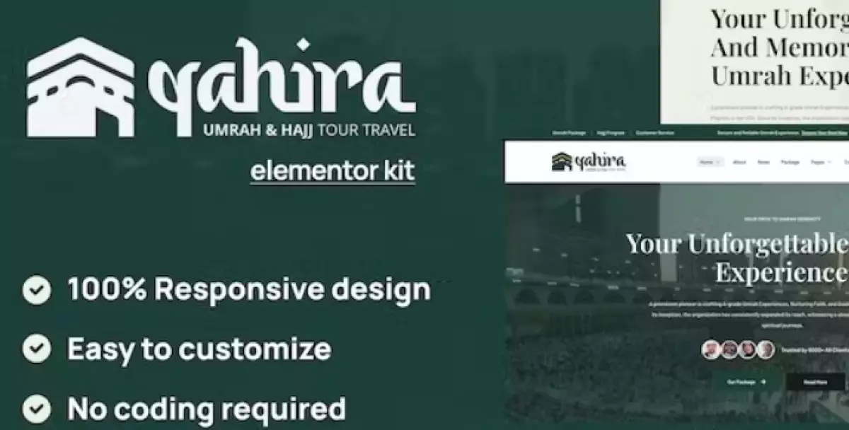 Qahira – Umrah &amp; Hajj Tour Travel Elementor Template Kit