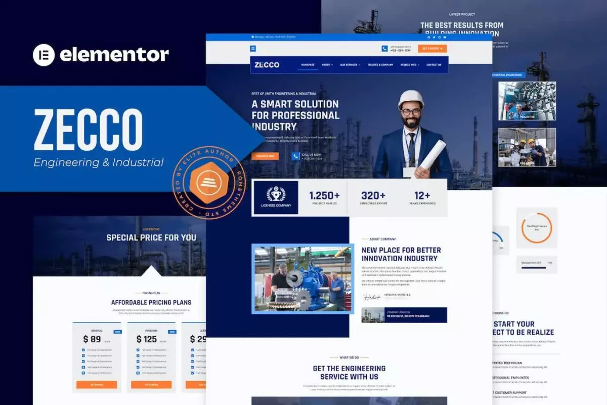 Zecco - Engineering &amp; Industrial Company Elementor Template