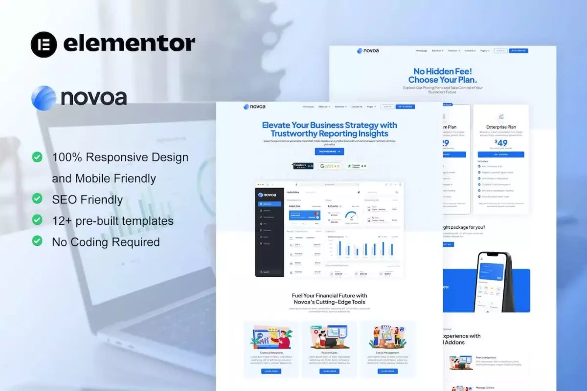 Novoa - Saas &amp; Finance Software Service Elementor Template