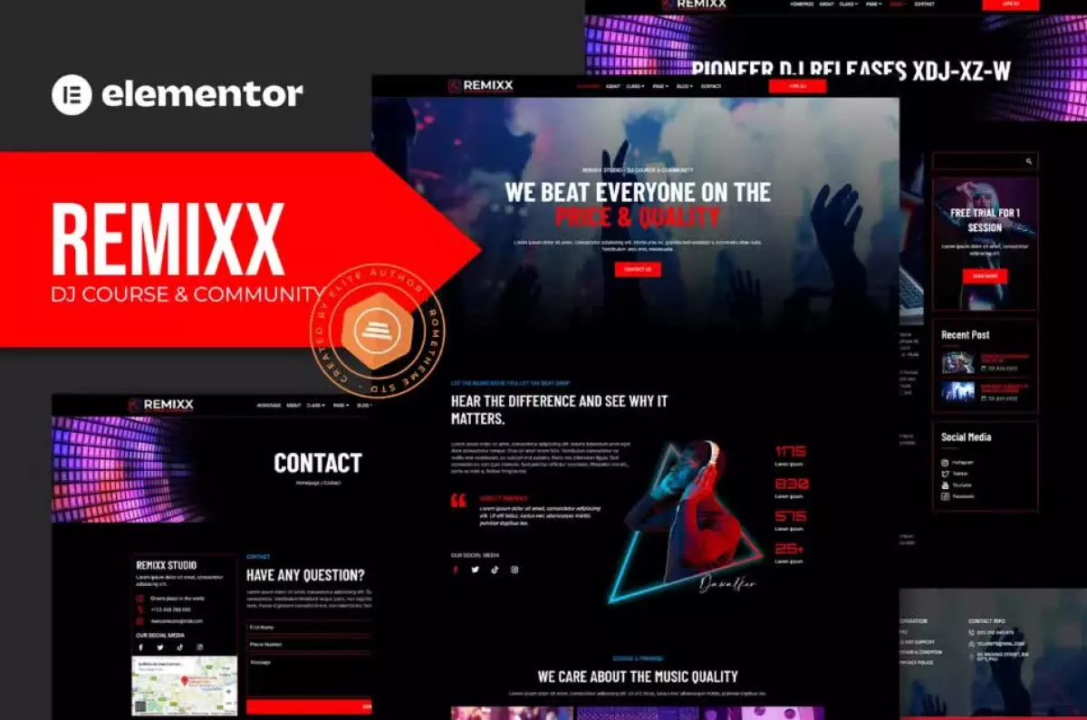 Remixx - Dj Course & Community Elementor Template