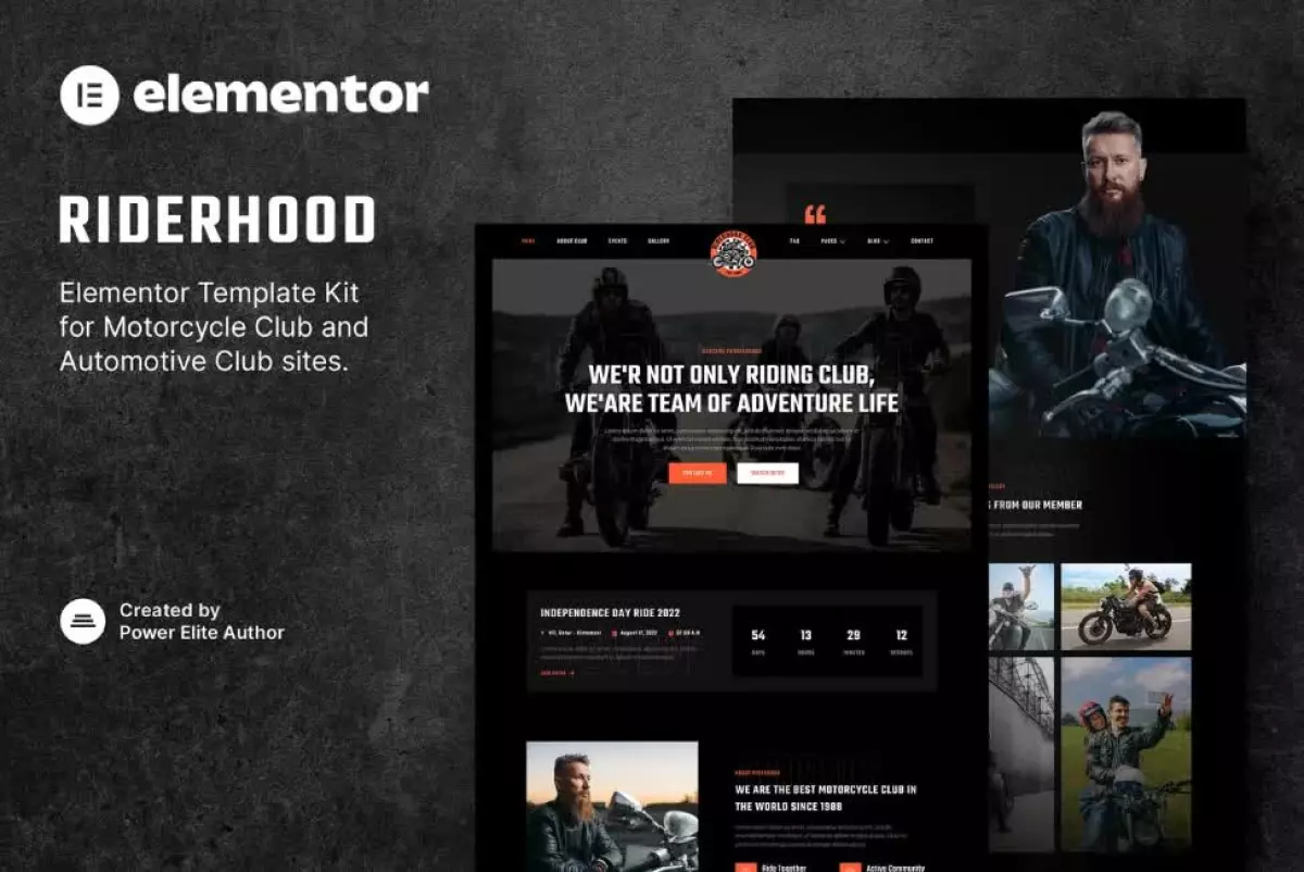 Riderhood – Motorcycle Club Elementor Template