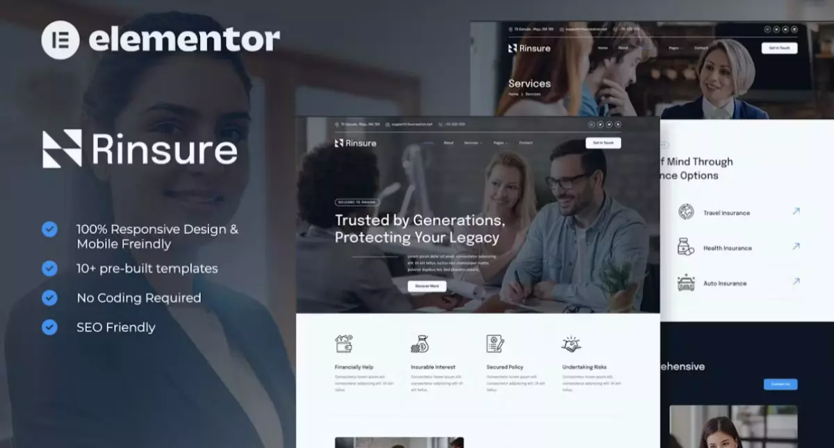 Rinsure – Insurance Agency Elementor Template Kit