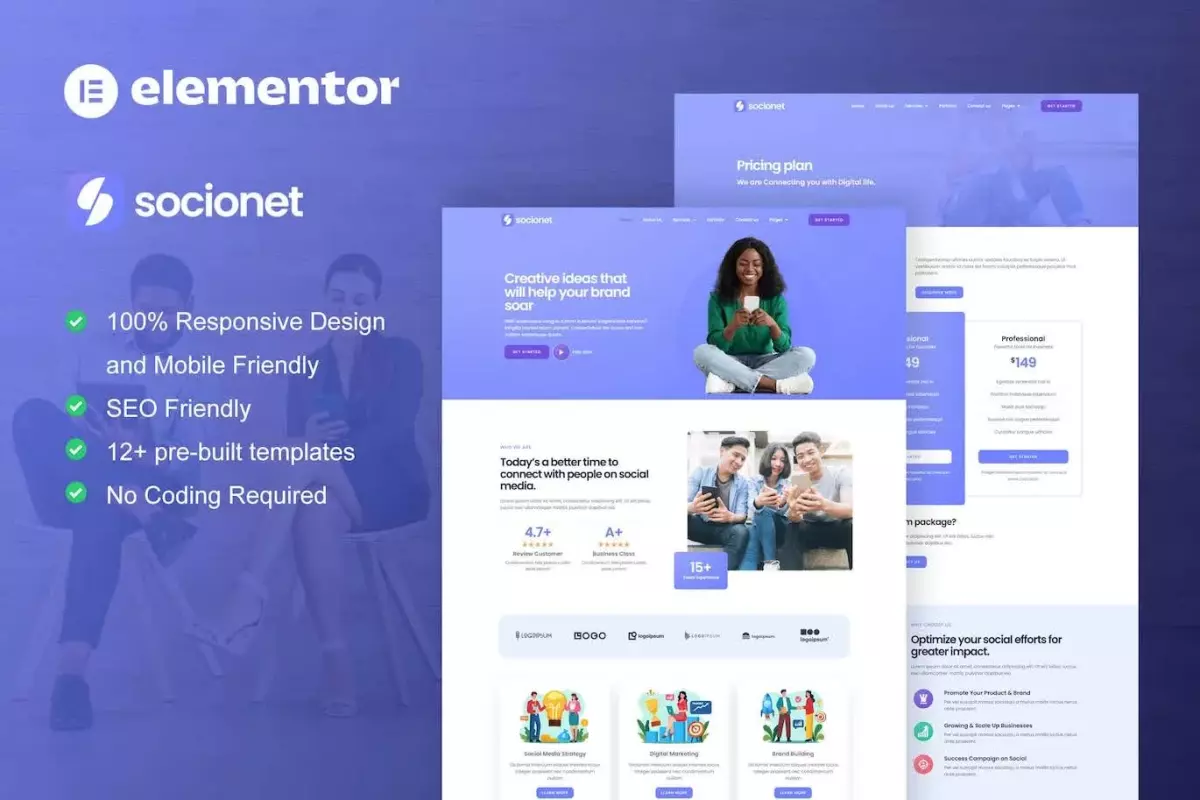 Socionet - Social Media Marketing Agency Elementor Template