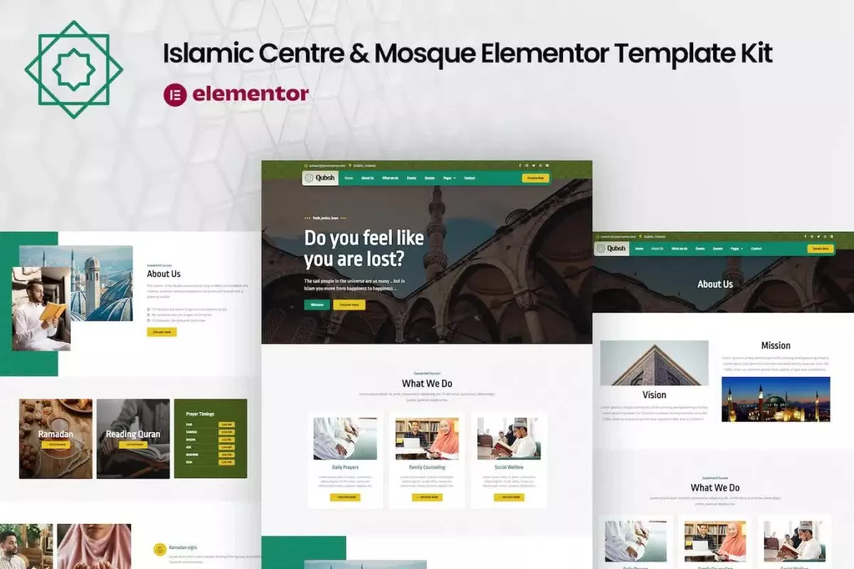 Qubsh - Islamic Centre &amp; Mosque Elementor Template