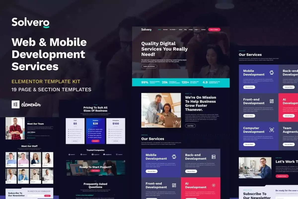 Solvero - Web &amp; Mobile Development Service Elementor Template