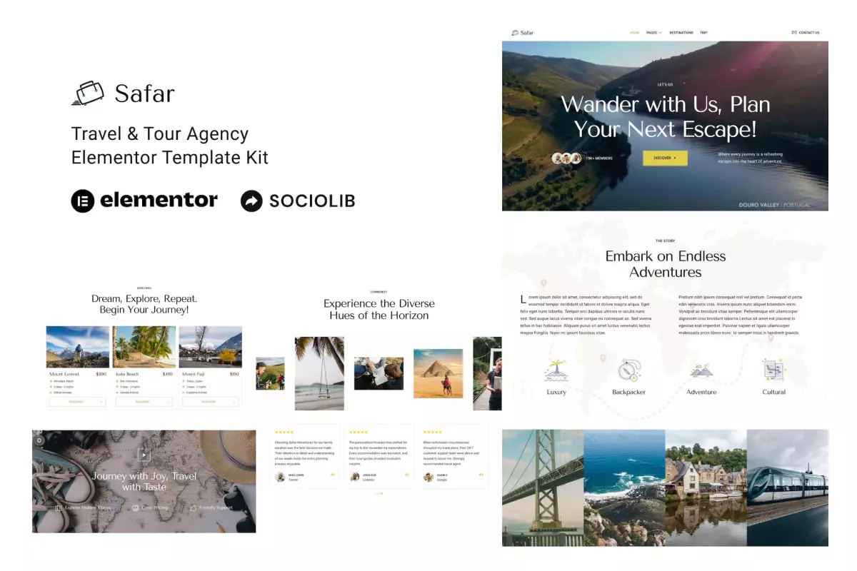 Safar - Travel &amp; Tour Agency Elementor Template Kit