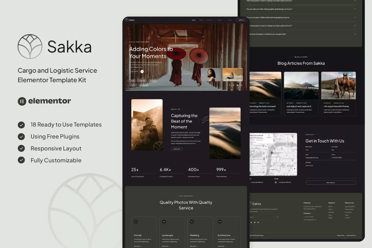 Sakka - Photography Service &amp; Portfolio Elementor Template Kit