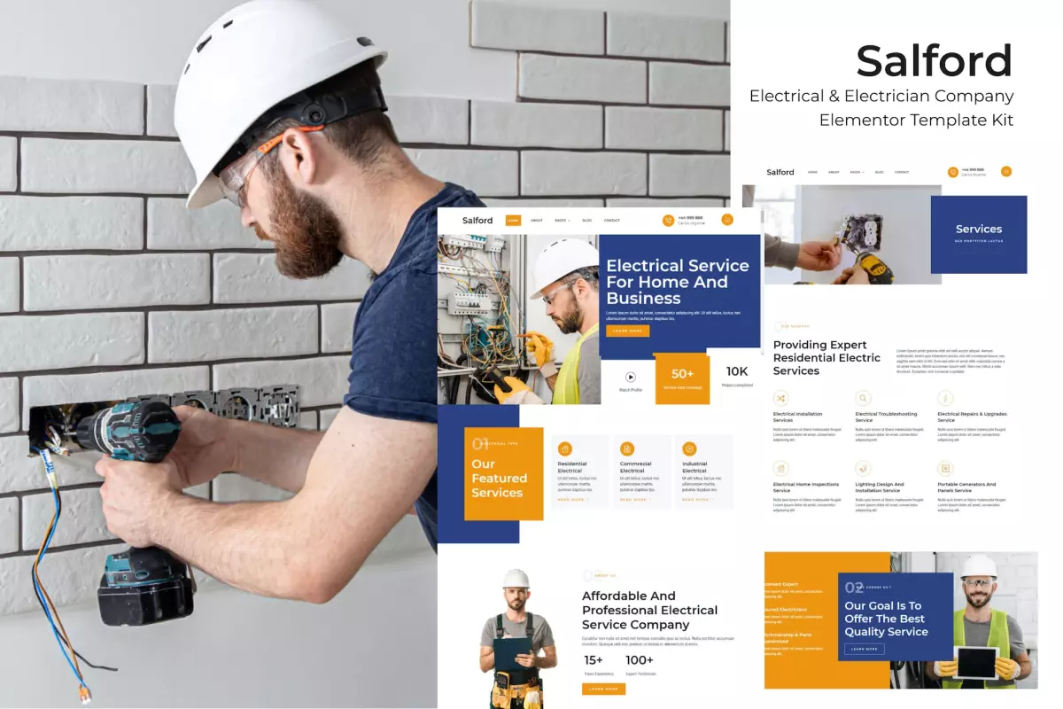 Salford - Electrical &amp; Electrician Service Company Elementor Pro Template Kit