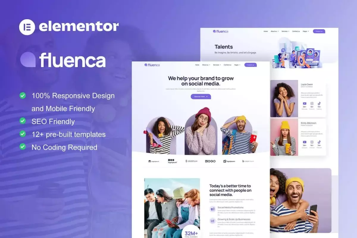 Fluenca - Social Media Agency Elementor Pro Full Site Template