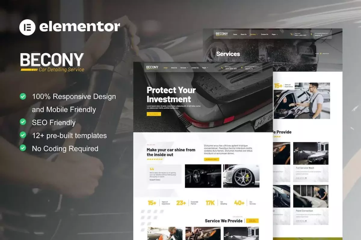 Becony - Car Detailing Services &amp; Car Repair Elementor Template