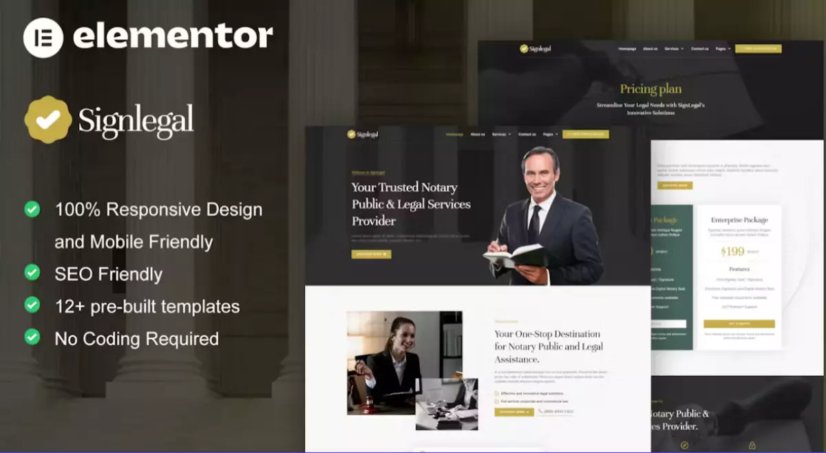 SignLegal – Notary Public &amp; Legal Services Elementor Pro Template Kit
