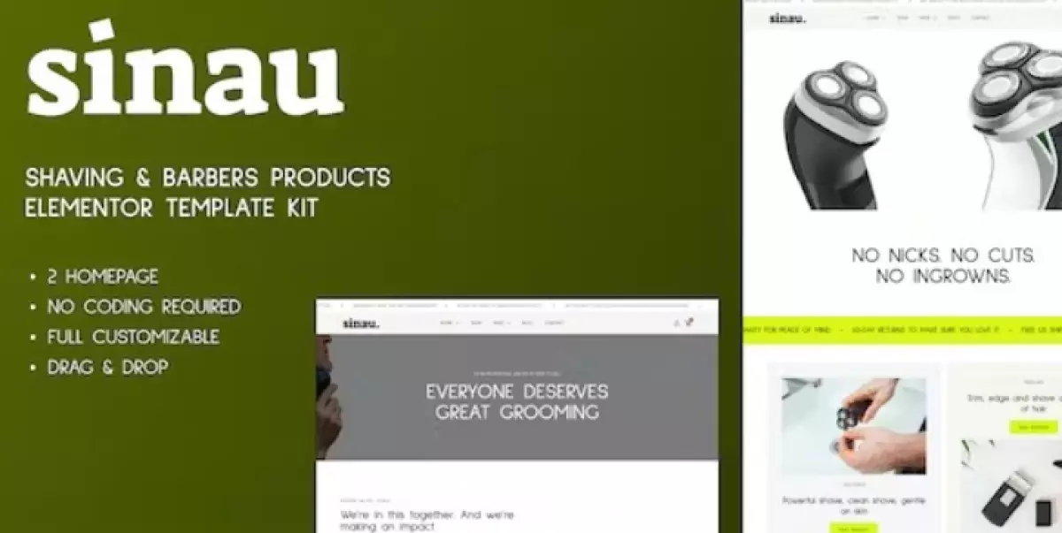 Sinau – Shaving &amp; Barbers Products Elementor Template Kit