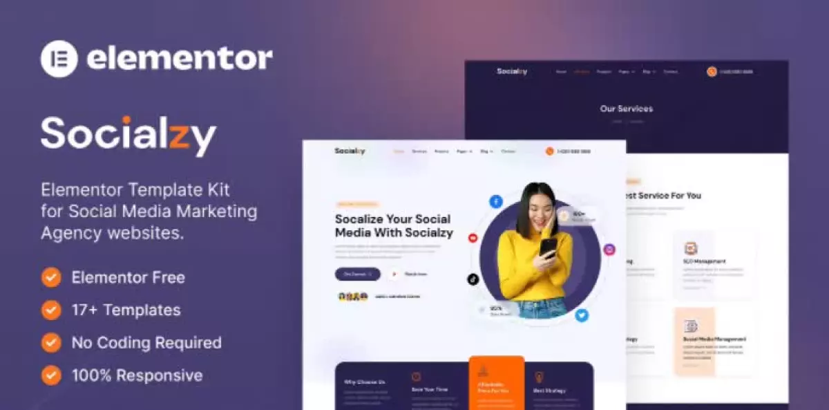 Socialzy – Social Media Marketing Agency Elementor Template Kit