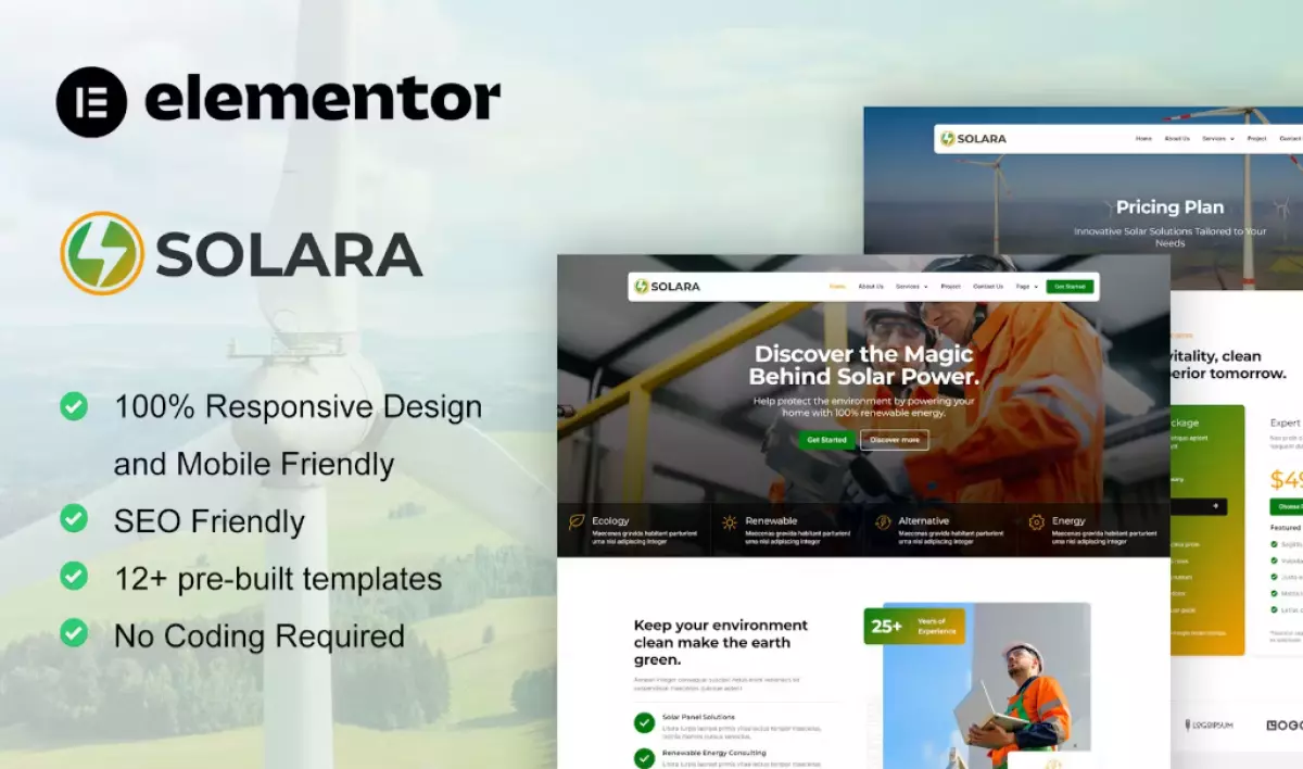 Solara - Solar Panel &amp; Renewable Energy Elementor Template Kit