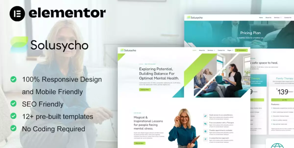 Solusycho – Psychology &amp; Mental Health Elementor Template Kit