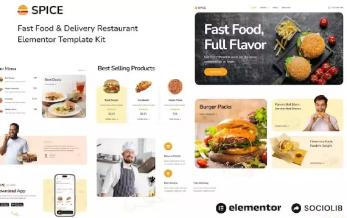 Spice – Fast Food &amp; Delivery Restaurant Elementor Template Kit