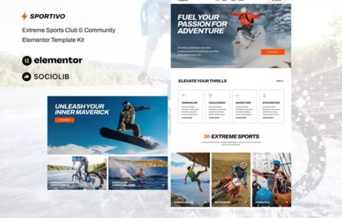 Sportivo - Extreme Sports Club &amp; Community Elementor Template Kit