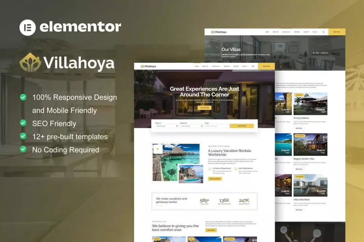 Villahoya - Villa Vacation Rental Elementor Template