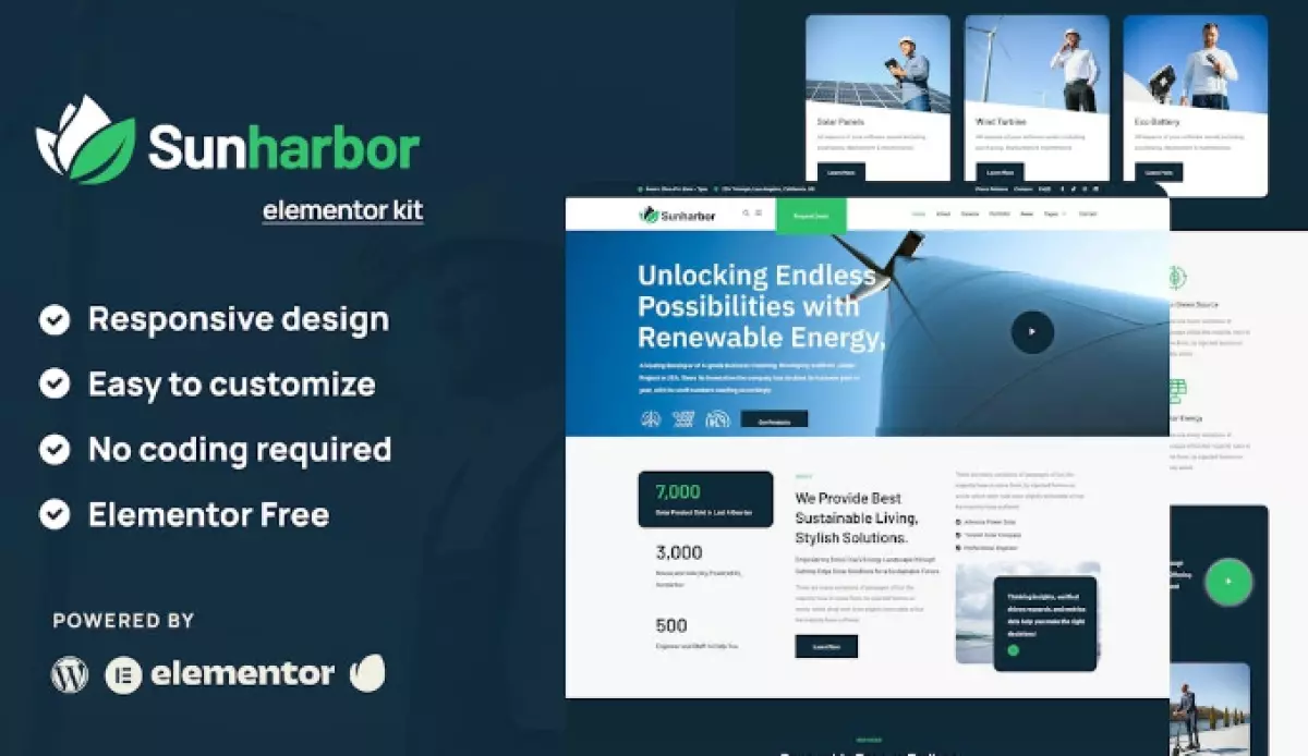 SunHarbor - Solar and Renewable Energy Elementor Template Kit