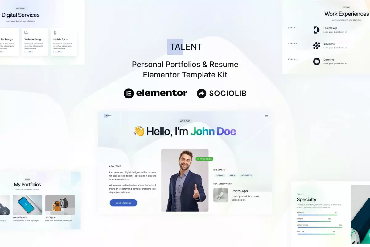 Talent - Personal Portfolios &amp; Resume Elementor Template Kit