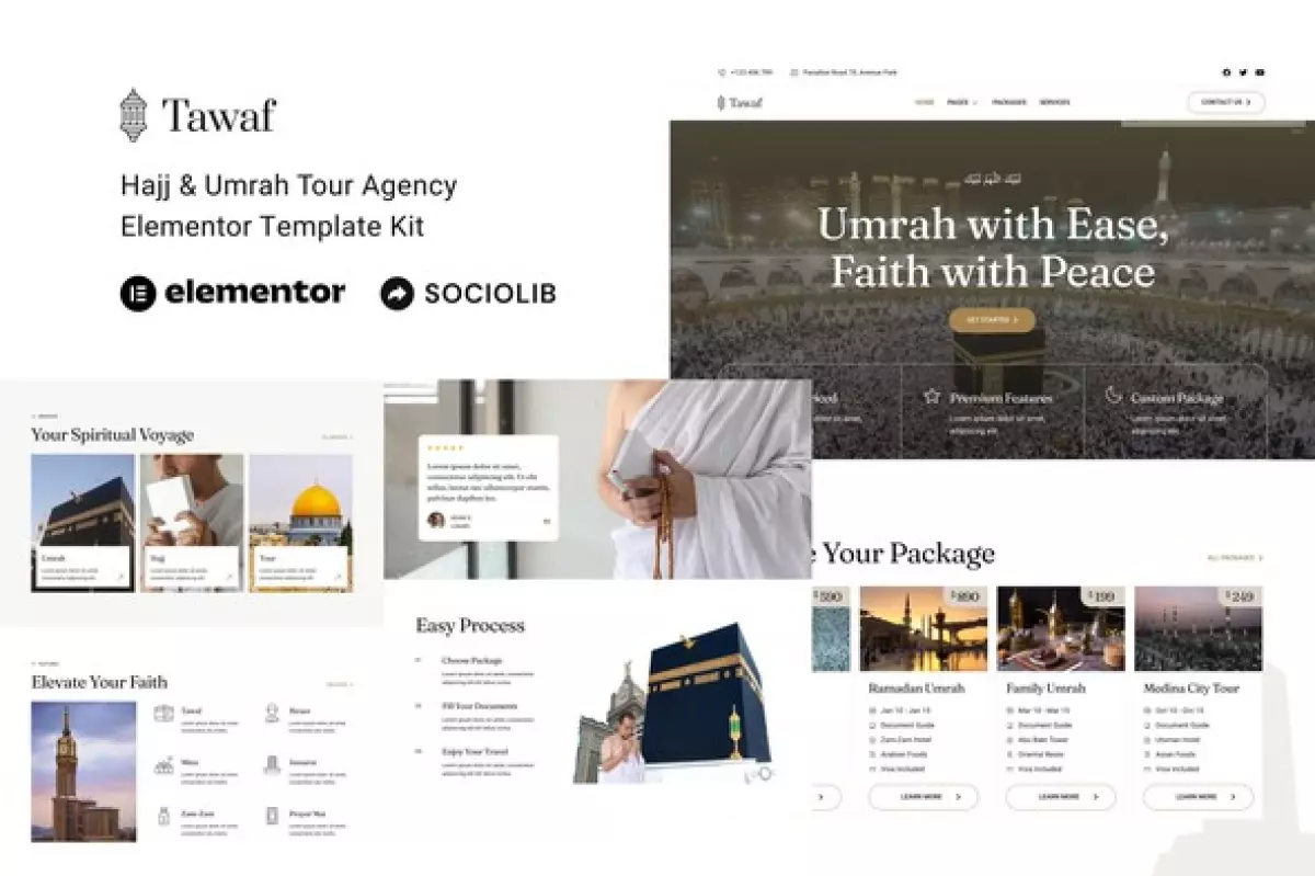 Tawaf - Hajj &amp; Umrah Tour Agency Elementor Template Kit