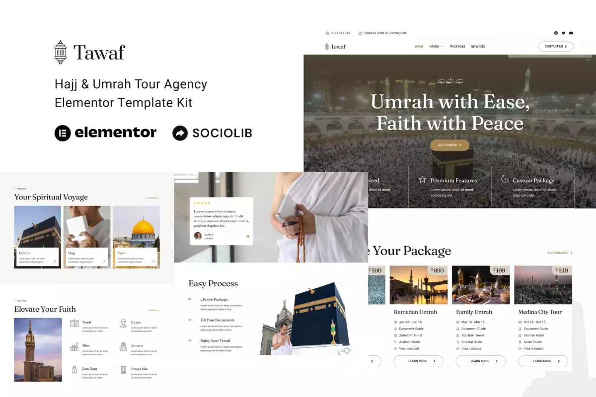 Tawaf - Hajj &amp; Umrah Tour Agency Elementor Template Kit