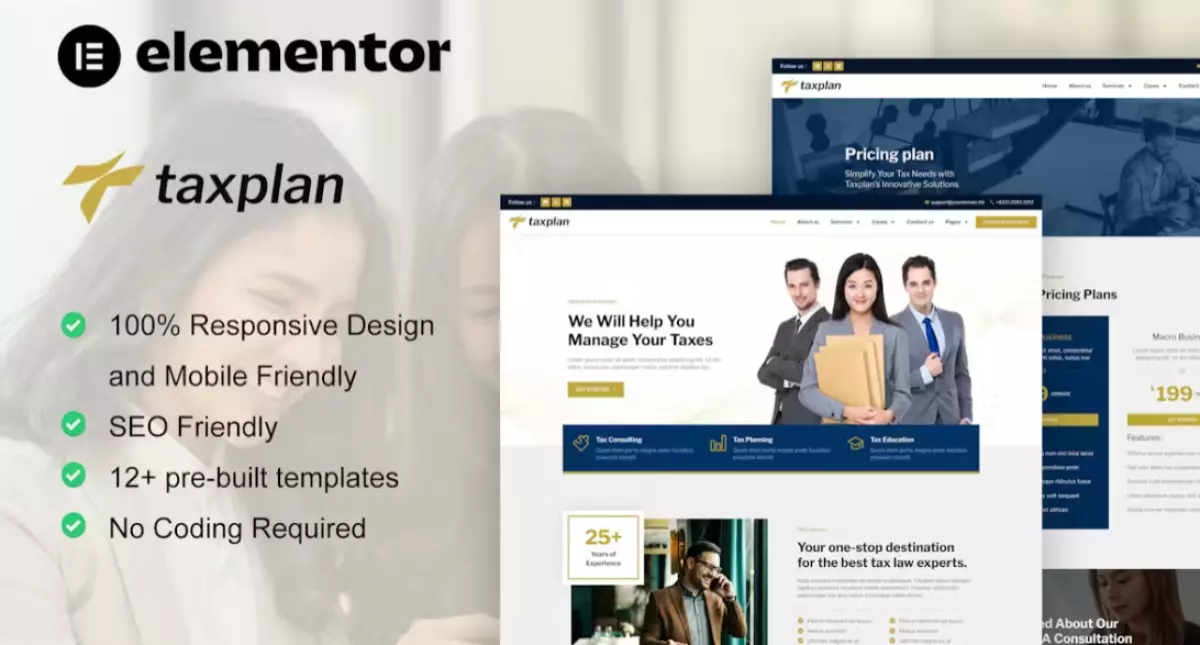 TaxPlan - Tax Advisor &amp; Financial Consulting Elementor Pro Template Kit