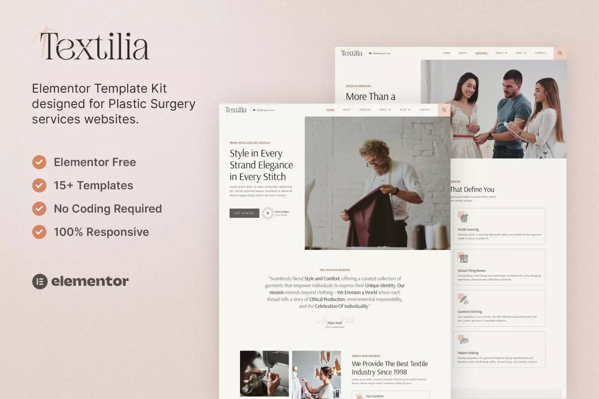 Textilia – Textile &amp; Garment Industry Elementor Template Kit